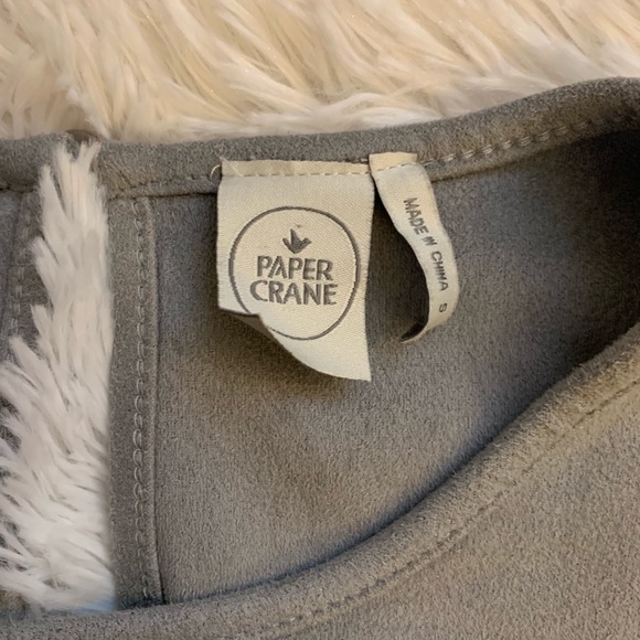 Paper Crane Dress Faux Suede Crochet Lace Trim in Gray Sz S - Picture 2 of 5